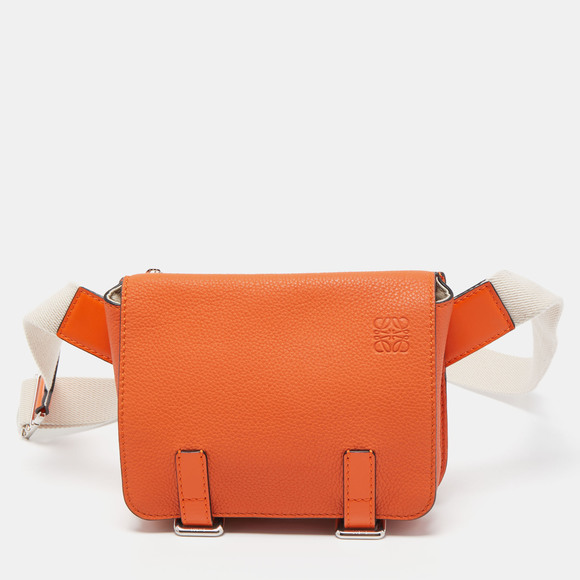 Loewe Handbags - LOEWE Orange/Beige Grained Leather Military Belt Bag